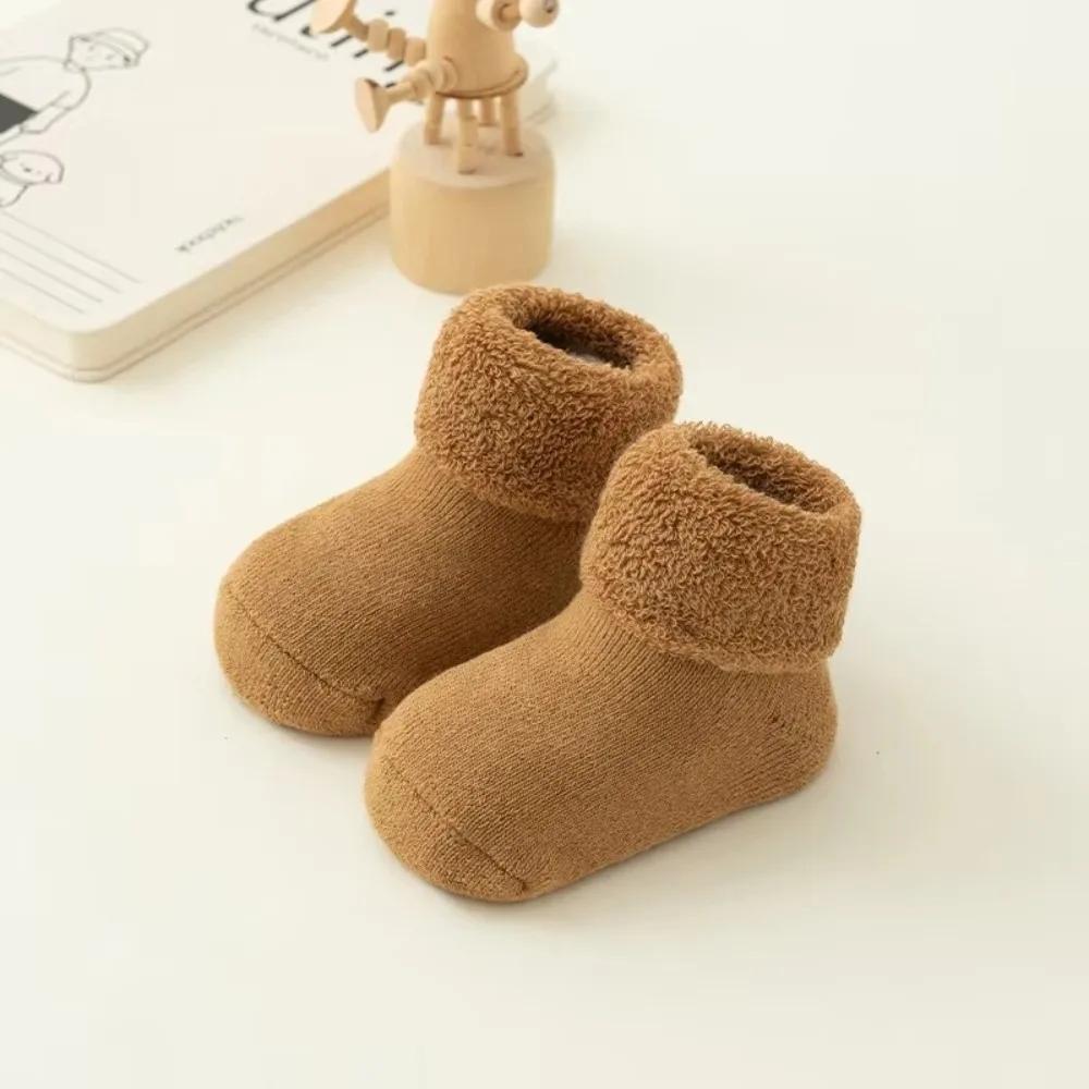 Fashion 0-3Year Kids Woolen Socks Winter Thick Warm Velvet Lining Snow Floor Socks Newborn Footwear Looped Children Stockings