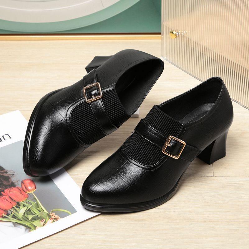 

Весенне-осенняя новая обувь на толстом каблуке для женщин, удобная модная женская обувь, туфли для работы с квадратной пряжкой 40 чёрный