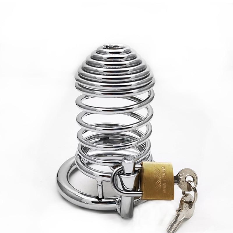 Male Stainless Steel Chastity Belt Device Bird Metal Cage Cock Lock Restraint Ring Sex Toy For Men