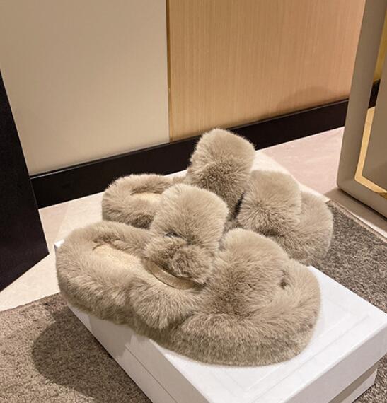 Fashion Fairy Girls Fur Pantuflas Women Big Size 42/43 Shoes Winter White Wool Slides Home Flats Platform Loafers Buckle Strap Sandals