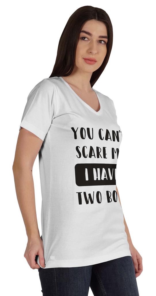 Inkmeso You Can't Scare Me I Have Two Boys Funny Graphic Mom Tshirt Cotton Top