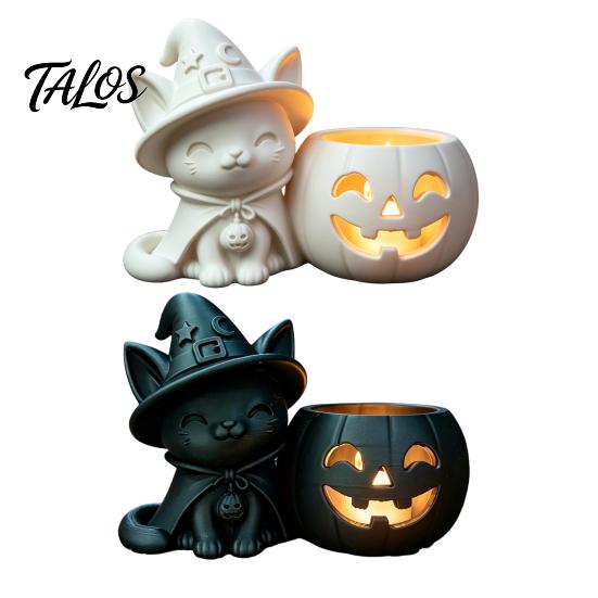 Ghost Face Tealight Cup Halloween Black Cat Pumpkin Candlestick, 3D Printed Witch Candle Holder with Cup, Spooky Tabletop Decor for Party Creative