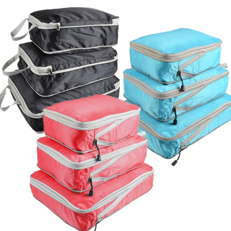 Compressible Packing Travel Storage Bag Cubes Waterproof Suitcase Nylon Portable with Handbag Luggage Organizer