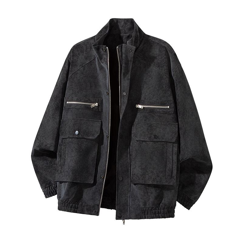 

New Autumn Maillard Work Leather Jacket for Men Loose Stand Collar Japanese Jacket 4XL