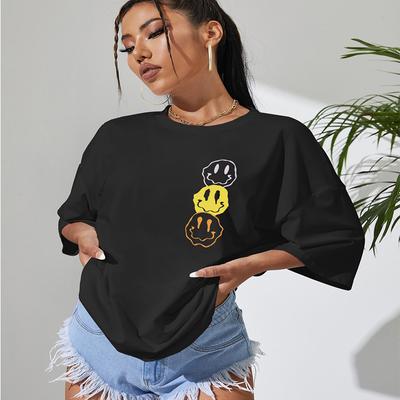 Not Happy Damen-T-Shirt mit Baumwolldruck, unverzichtbare Sommerkleidung, lockere, weiche, bequeme T-Shirts, lässiges, individuelles All-Matchtee-Top