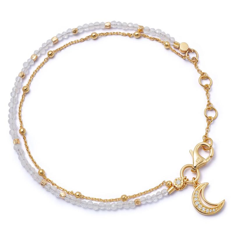 Personalized Pearl Bracelet, Moon Leaf Pendant, Colored Bead Necklace, Collarbone Chain, Electroplated Gold Color Retention