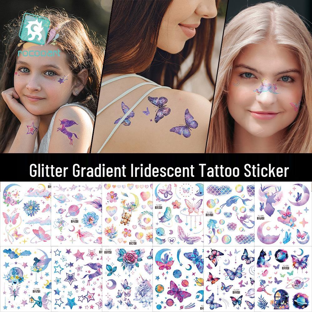 Rikalong Waterproof Cartoon Butterfly & Mermaid Glitter Tattoo Stickers for Face
