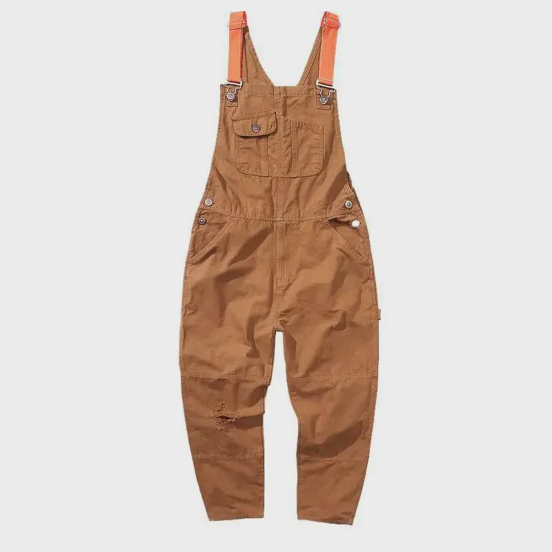 Men's Ripped Retro Denim Jumpsuit: Loose, Trending, and Versatile Casual Overalls.