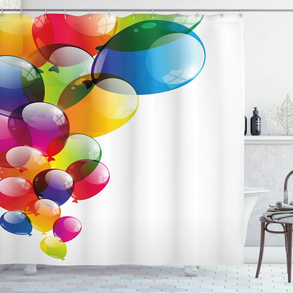 Set Tende da Doccia per Festa di Compleanno, Mostriciattoli La Celebrazione Coni Pioggia e Palloncini, Decorazioni Bagno in Poliestere Tende da Bagno