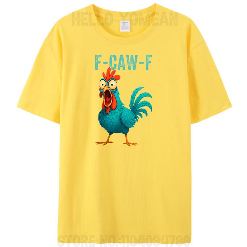 F-CAW-F Funny Rooster Chicken Farm Animal Humor Bird Women Men's Cotton T-Shirt Casual Streetwear Tee Shirts Hipster Tops