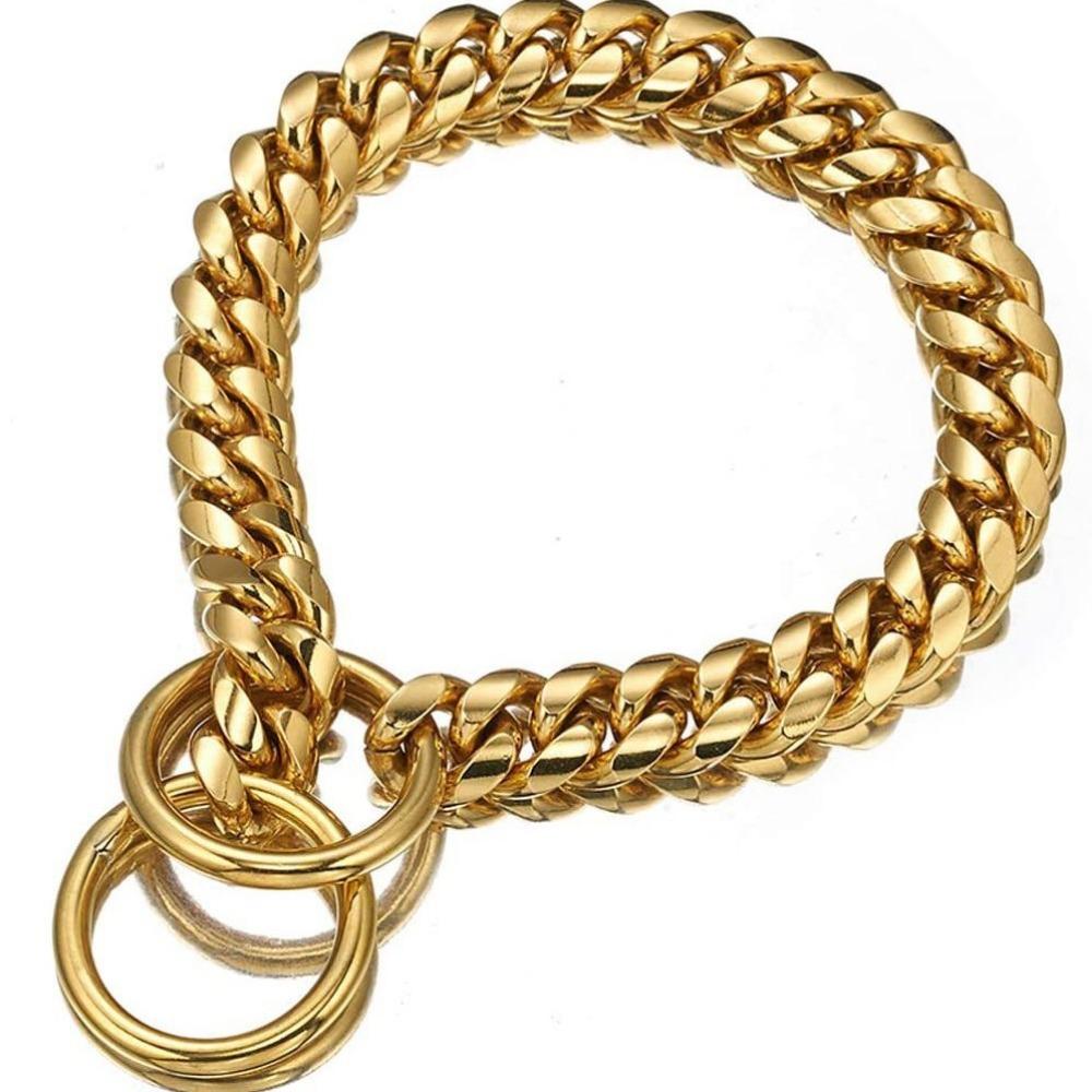 14Mm Metal Dog Chain Stainless Steel 18K Gold Cuban Chain Pet Dog Collar