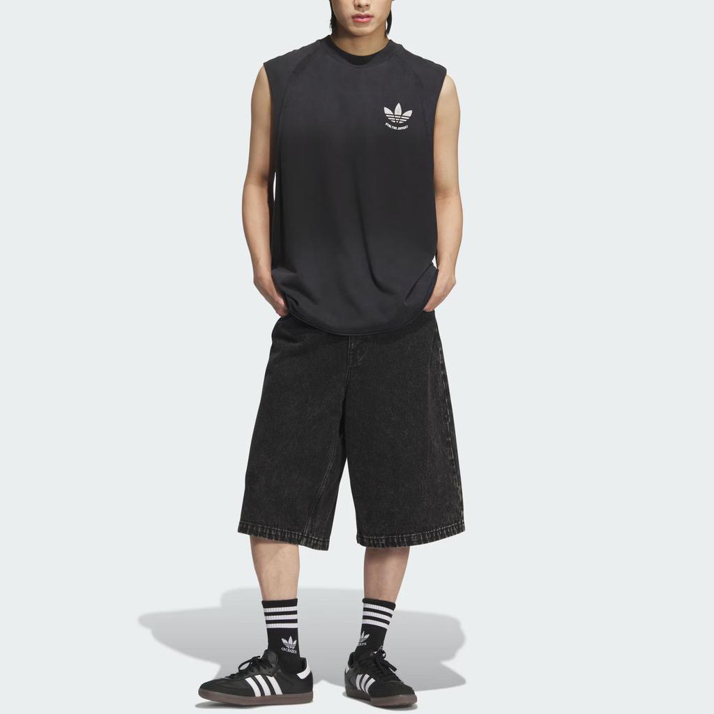 adidas Originals Retro Ss25 Washed Logo Loose Fit Round Neck Sleeveless Vest Unisex Tops KC0291