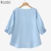 ZANZEA Women Women Fall Round Neck 3/4 Sleeves Pleated Loose Blouses