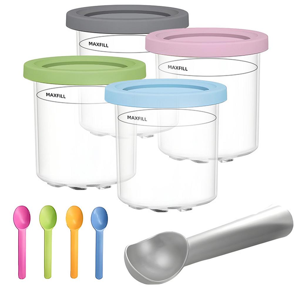1-4Pcs Ice Cream Pints Cups For NIN JA CREAMI NC300s Series Ice Cream Maker Replacements Storage Jar With Sealing Lids Spoon Set