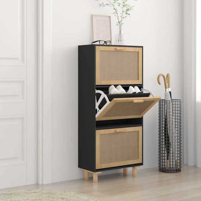 VidaXL Armoire à chaussures Noir 52x25x115 cm Bois d'ingénierie-rotin 345649