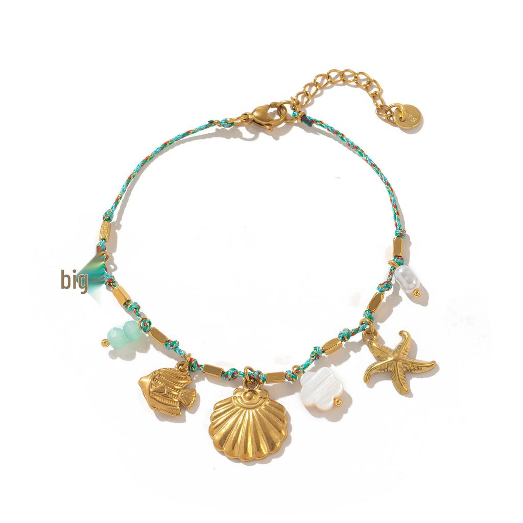 Dopamine Necklace and Bracelet with Whale, Starfish, Shell, 18k Stainless Steel, Multi-Color Conch Pendant.