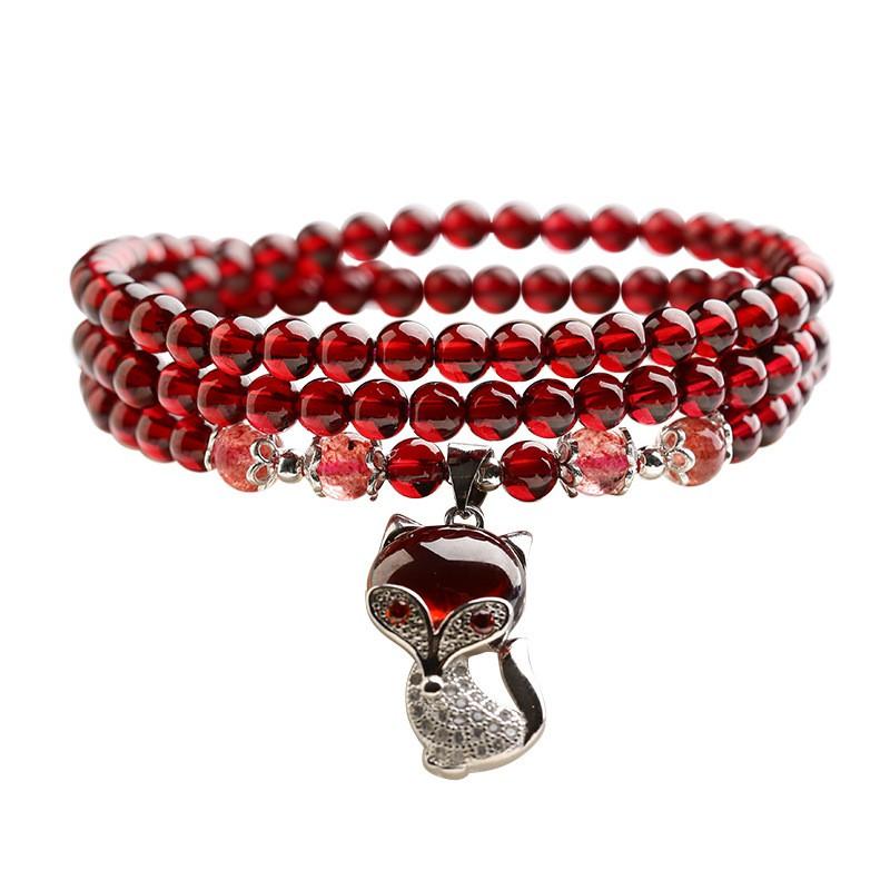 Natural Garnet Stone Bracelet Women Ethnic Style Handmade Crystal Jewelry Bohemian Three-Row Beaded Wrap
