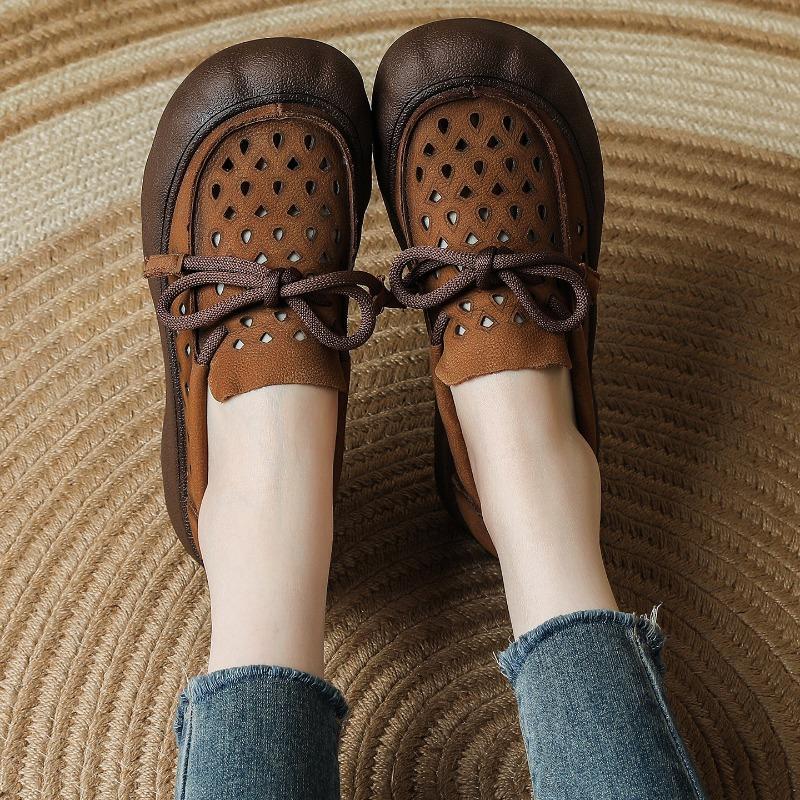 Ganzkalbsleder Sommer Neu Atmungsaktiv Lässig Lochschuhe Hohl Mutter Schuhe Rutschfest Muffin Dicksohlige Ledersandalen Damen