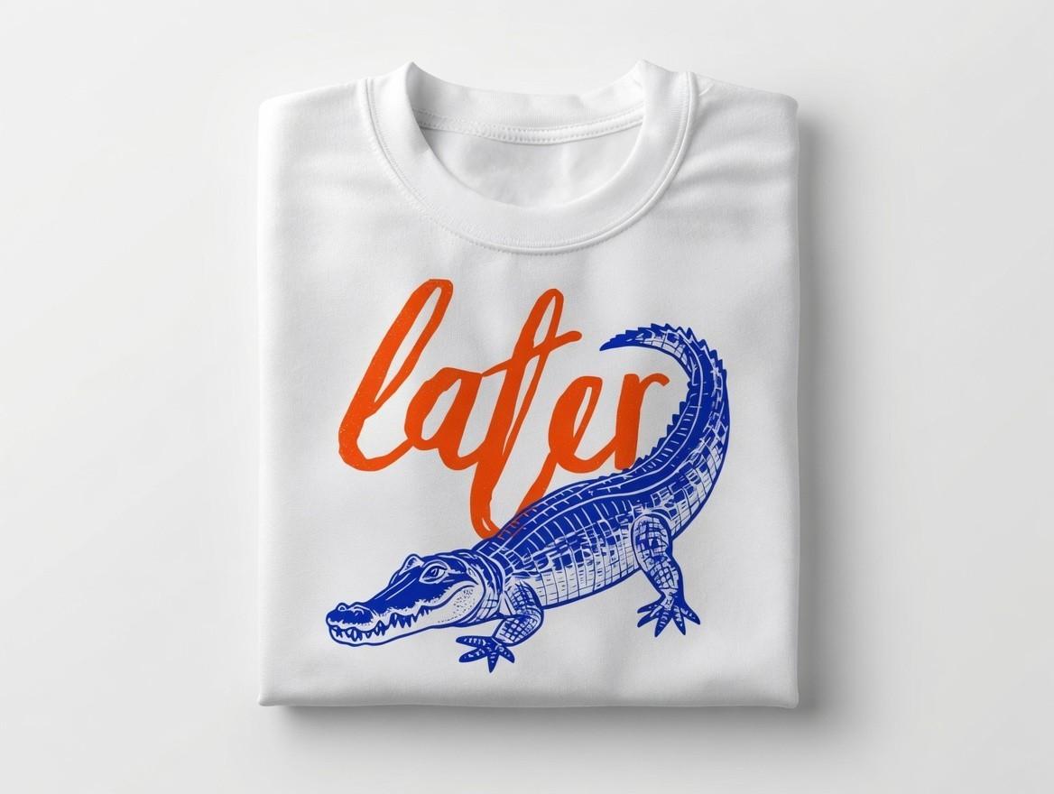 Later Alligator T-Shirt | Funny Crocodile Shirt | Vintage Orange Blue Graphic Te S