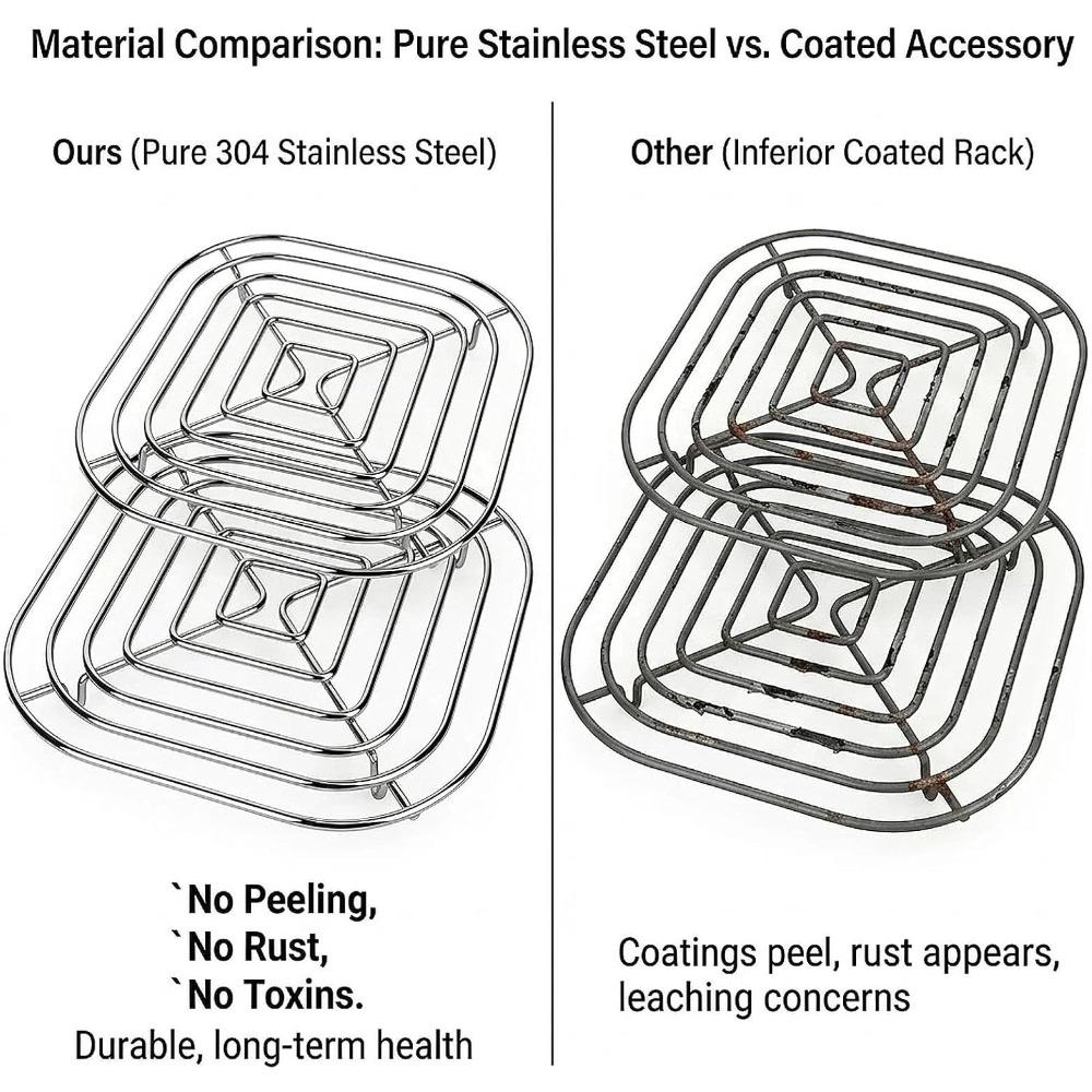304 stainless steel air fryer rack, a replacement crispy plate for FN101 and FN103 2.5-4 quart glass air fryers, upgrading airflow.