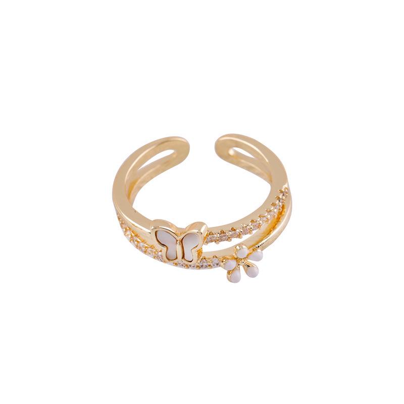 2025 Trendy White Mother of Pearl Butterfly Ring Set: High-End, Niche Design Open Index Finger Ring for Women