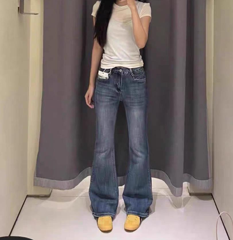 Women's Retro Blue High-Waist Wide-Leg Flared Jeans Plus Size