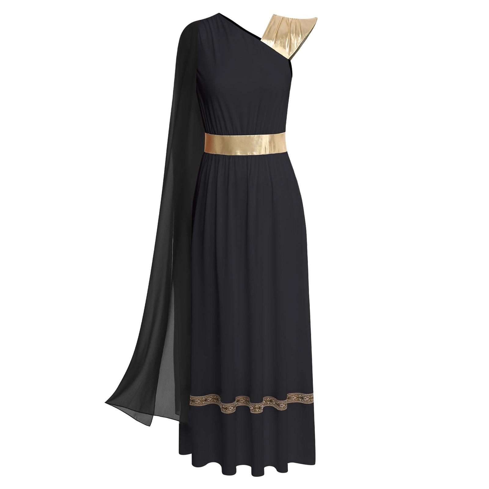 

Жіночий костюм давньогрецький без рукавів з високою талією туніка сукня золота римська імператриця тога сукня для вечірки на Хелловін M чорний