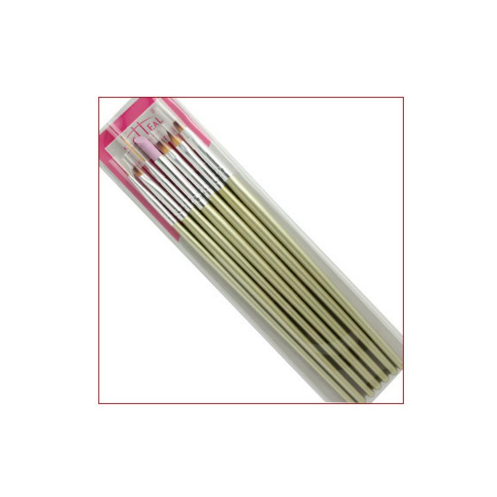 7Pcs Nail Brush Set Pink Handle Liner UV Gel Acrylic Painting Cuticle Remove Nail Painting Tool
