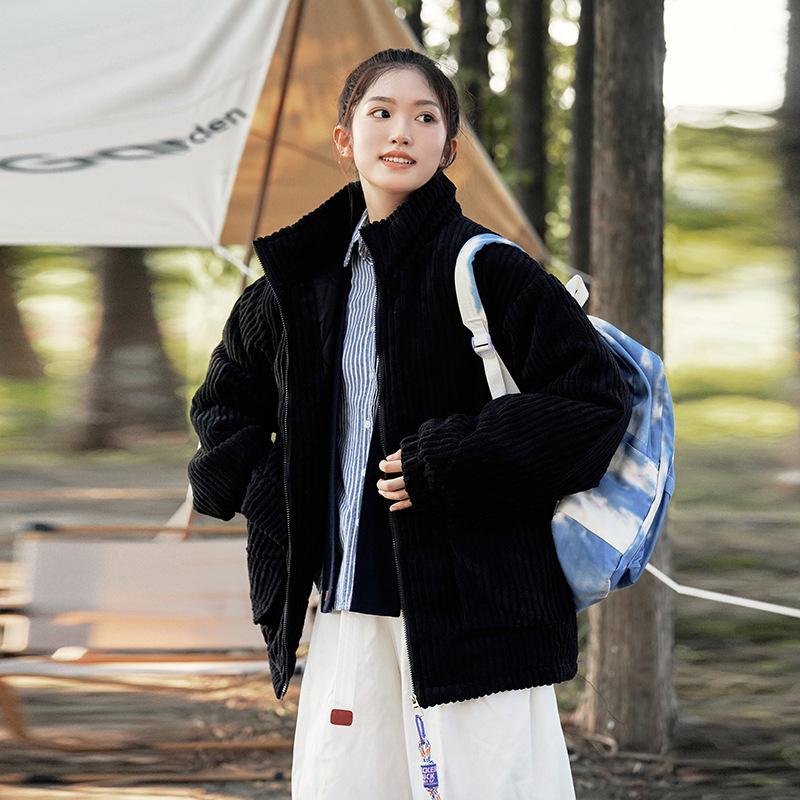 

2025 Lazy style couple corduroy jacket fashionable loose and versatile cotton jacket winter plus cotton thickened warm cotton clothes M чёрный