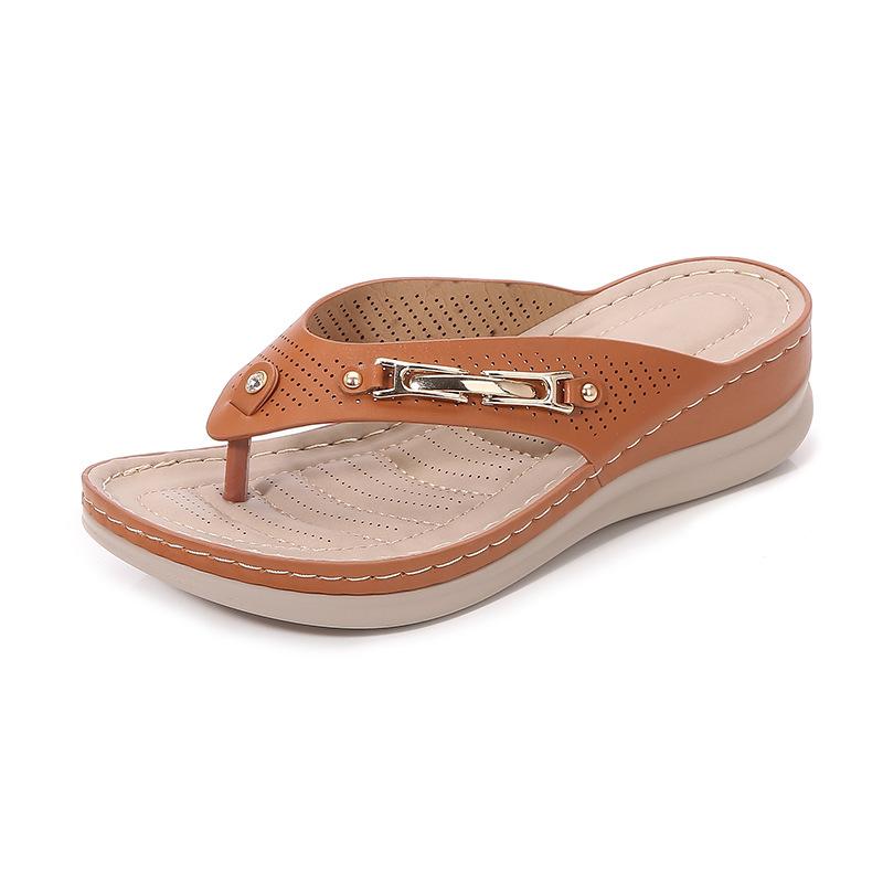 

Летняя мода Женские платформенные танкетки Слипоны Удобные Нескользящие тапочки Обувь больших размеров для женщин Повседневные сандалии 36-42 42 шоколадный