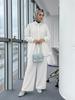 New Arrival: Beaded Long Sleeve Top & Wide Leg Pants Set - Muslim Women's Fashionable Casual Wear