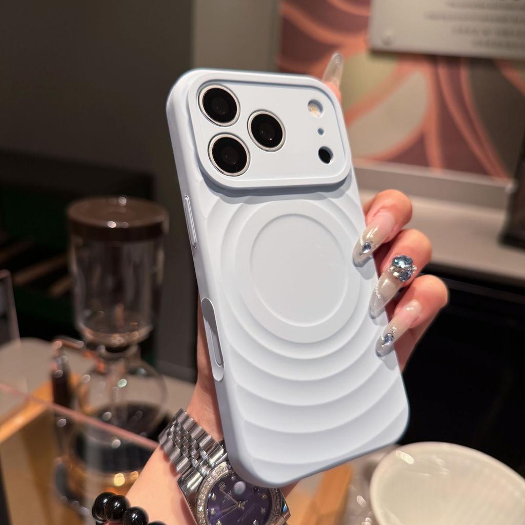 Applicable to iPhone17Pro mobile phone case, liquid silicone ripple magnetic suction, Apple 15 fine hole all-inclusive Al protective case