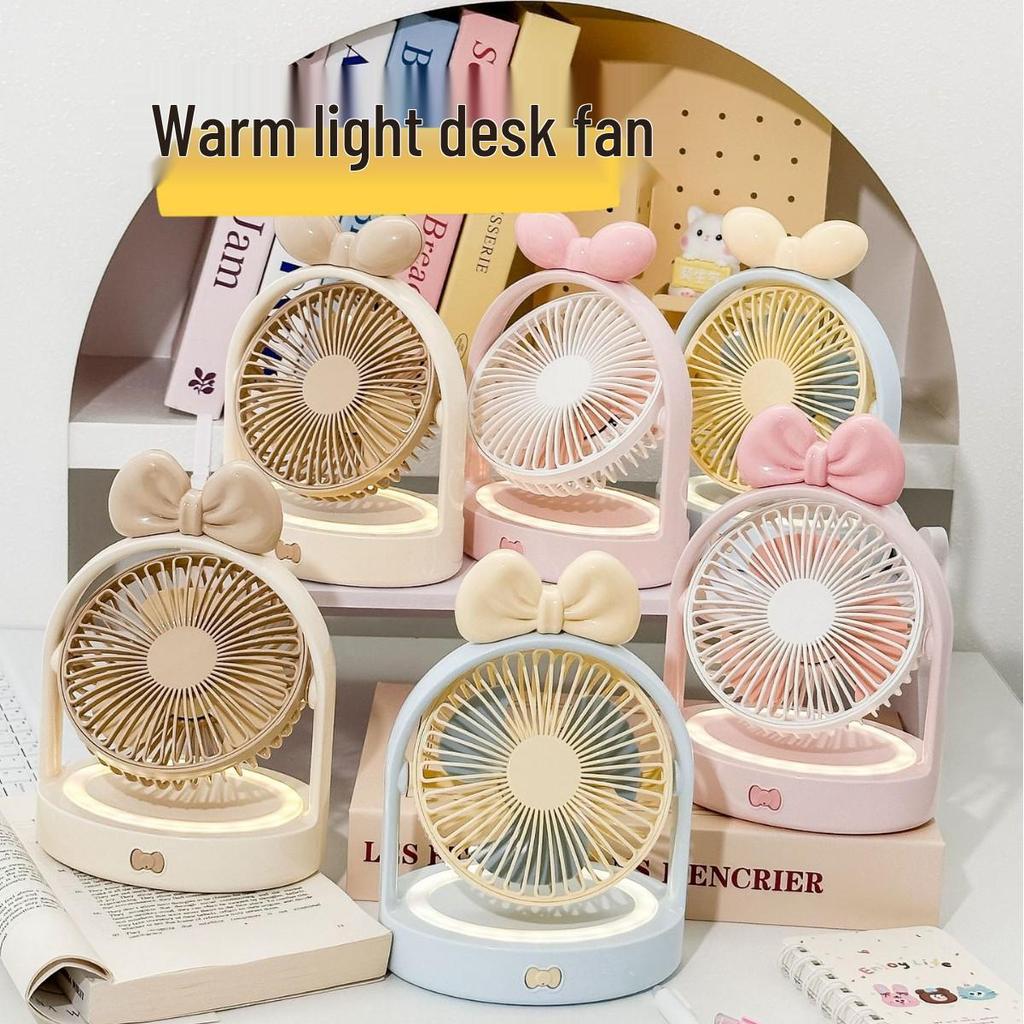 High-Value USB Bowknot Night Light Adjustable Fan: Portable Multi-Function for Office and Dorm