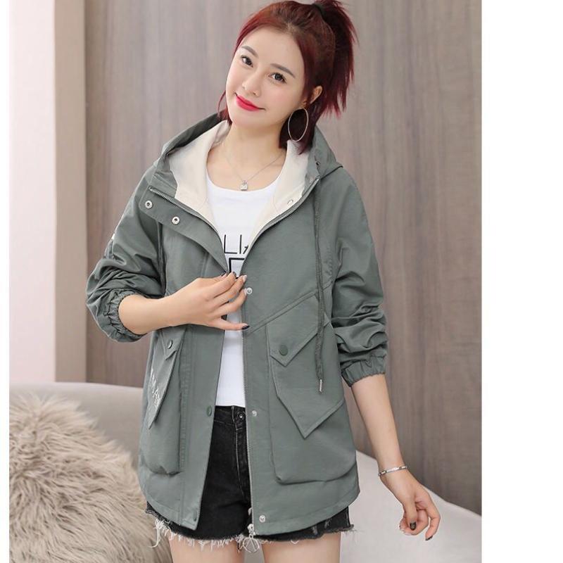 Nová bunda AuWomen Kabát S kapucí Dlouhý rukáv Kapsy na zip Ležérní Větrovka Volné Základní bundy Svrchní oblečení Žena