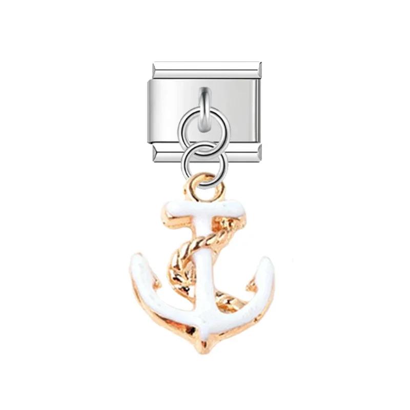 NEW Popular Bow Anchor Pendant Elastic Charm Italian Links Fit 9mm Modular Bracelet Making DIY Jewelry Bulk