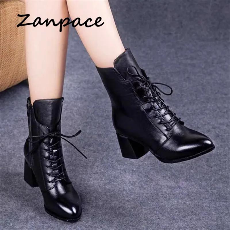2025 New Leather Women Boots Thicked Velvet PU Women Shoes Women's High-heeled Cotton Keep Warm Winter Boots Zapatos De Mujer
