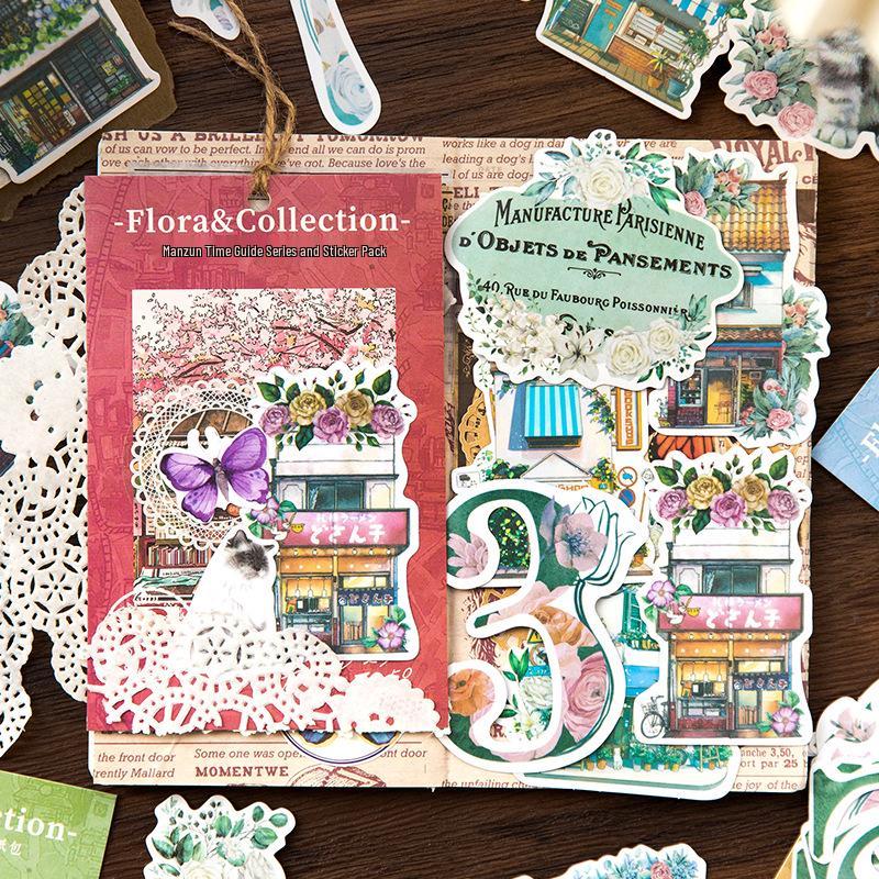 Yan Ji Retro Washi Sticker Pack - Roaming Time Series: 45-Piece Journal Decoration Stickers