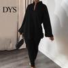 Loose T-shirt Set 2 Pcs/Set Women Top Pants Stand Collar Long Sleeve Split Hem Fall Clothing Blouse Elastic Waist Slim Fit Trousers Daily Wear Outfit
