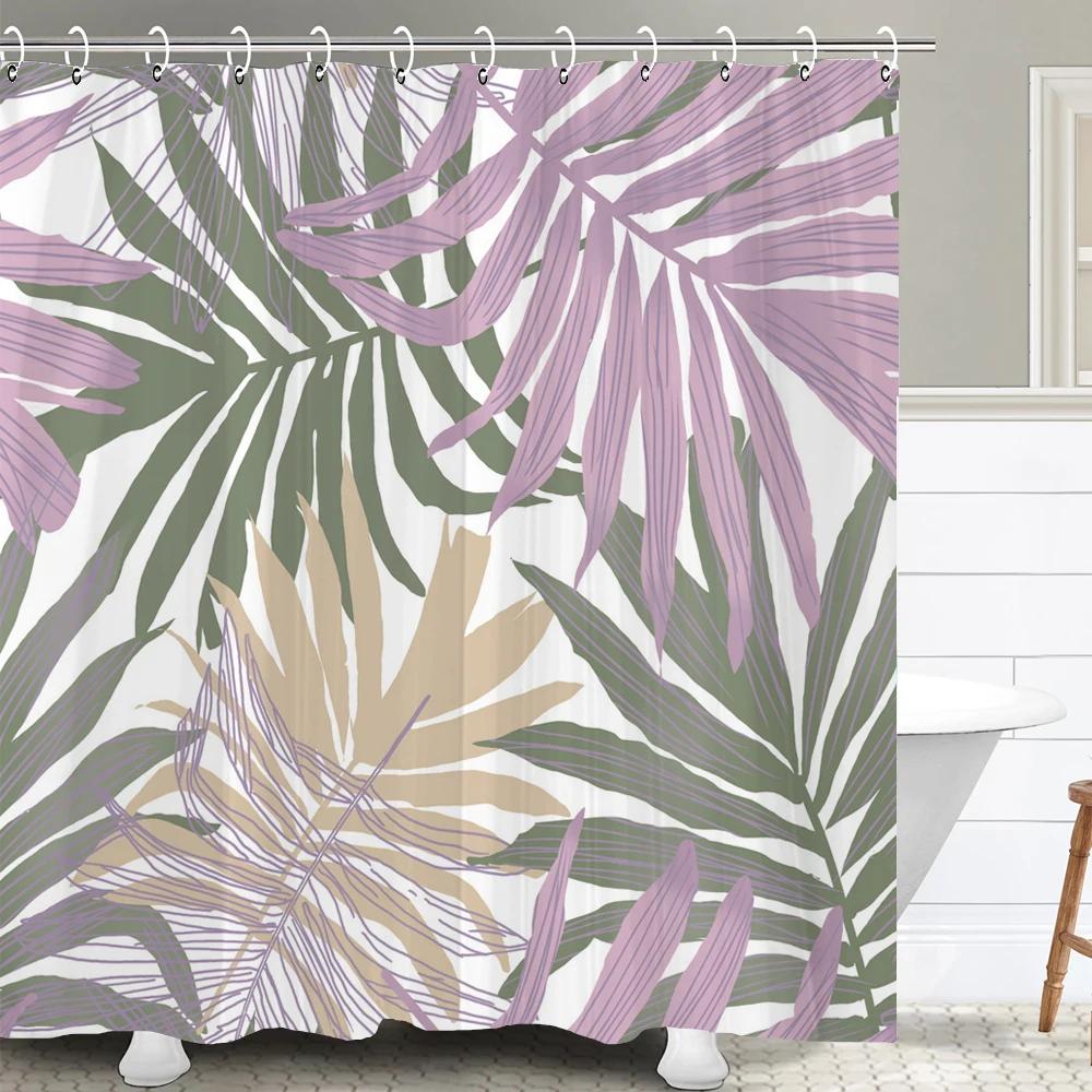 1 Pcs nordic beautiful flowers waterproof shower curtain, rose flower bathroom decoration curtain, with plastic hooks