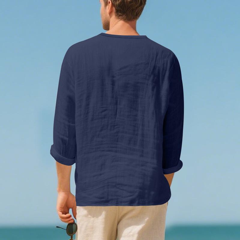 Men S Loose Breathable Linen Casual Long Sleeve T Shirt Plus Size Autumn