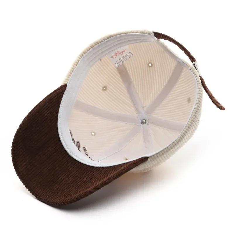 Fashion Autumn Winter Corduroy Baseball Cap for Men Women New Letter Embroidery Patchwork Soft Top Hat Unisex Hip Hop Caps
