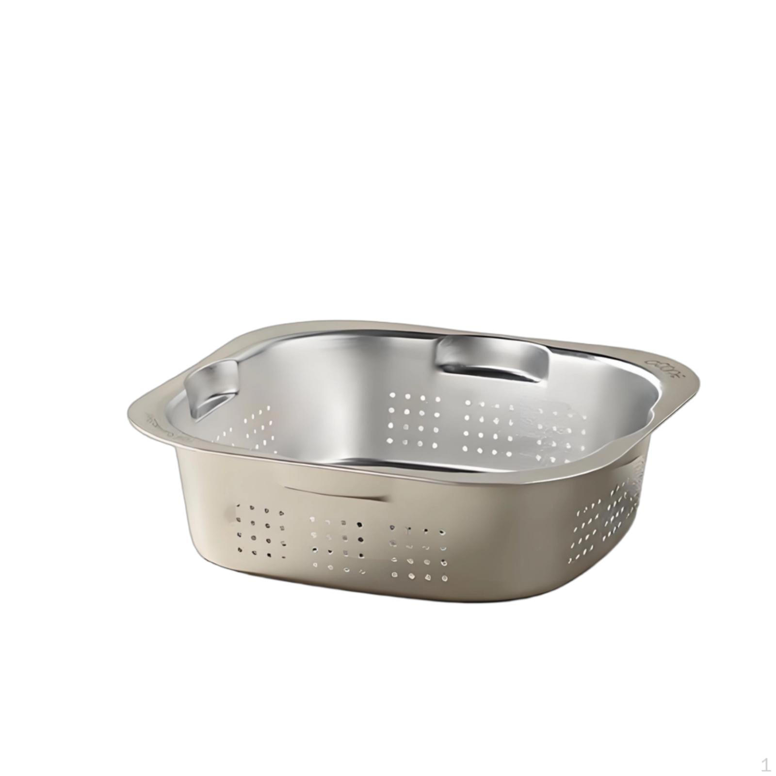 DoubleLayer Draining Basin Perforated Stainless Steel Colander Set Nested Square Strainer Bowl 304 304 Square Shallow a