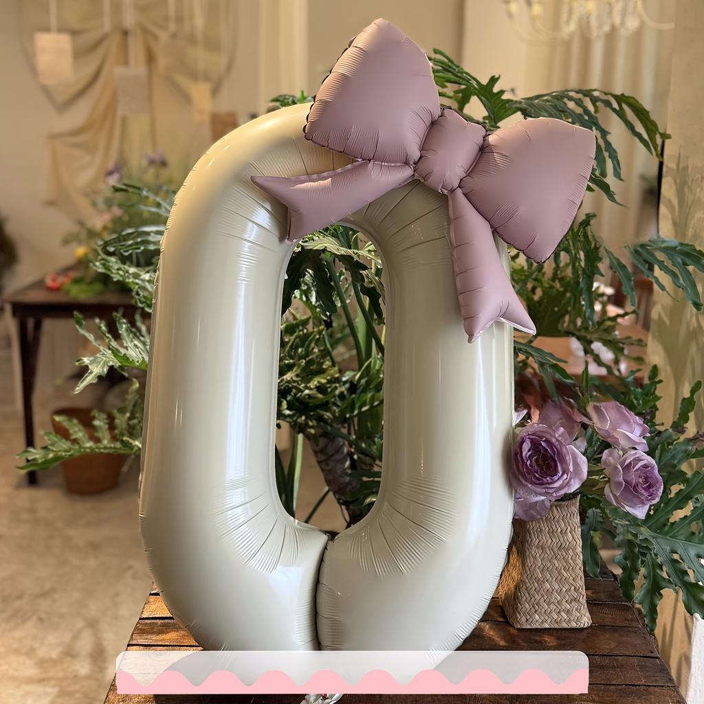 2 pcs/set 32inch cream digital with pink bow aluminum foil balloons suitable for decorating outdoor party scenes for birthdays