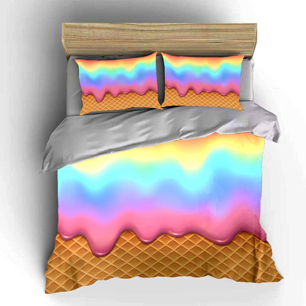 Rainbow Ice Cream Pattern Bedding Duvet Cover Set  (1*Duvet Cover 2*Pillowcases, without duvet insert)