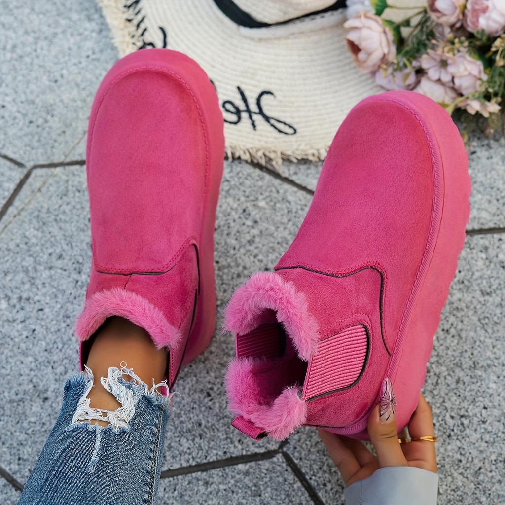 Women's Winter Warm Snow Boots - Short Tube Plush Lined Boots with Elastic Band, Round Toe Thick Sole Casual Shoes for Daily Wear