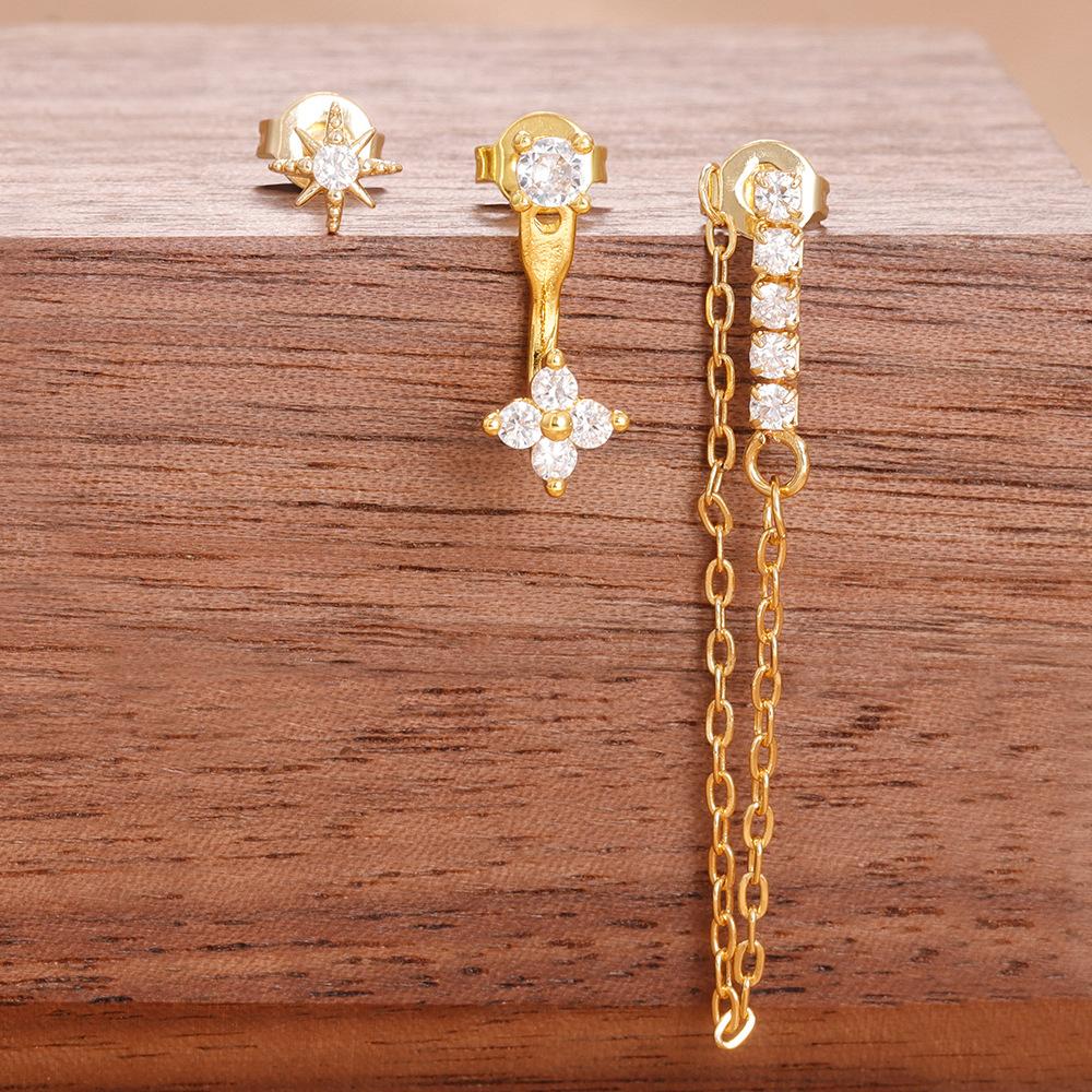 Shining Star Ear Studs Elegant Eight Awn Tassel Chain Stud Earrings for Women Simple and Small Cross-Border