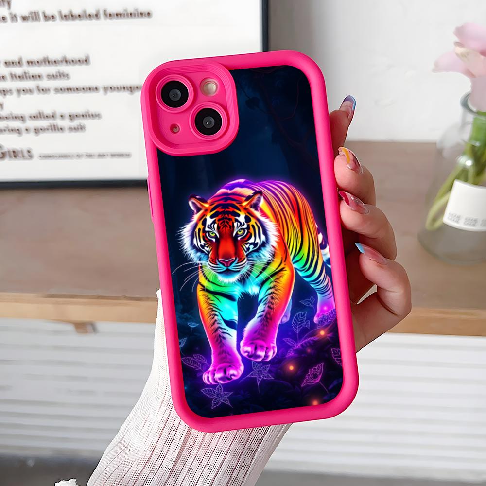 Tiger Neon Dicke TPU Handyhülle für iPhone 17 16 15 14 13 12 11 Air Pro Max Plus Buntes Cover