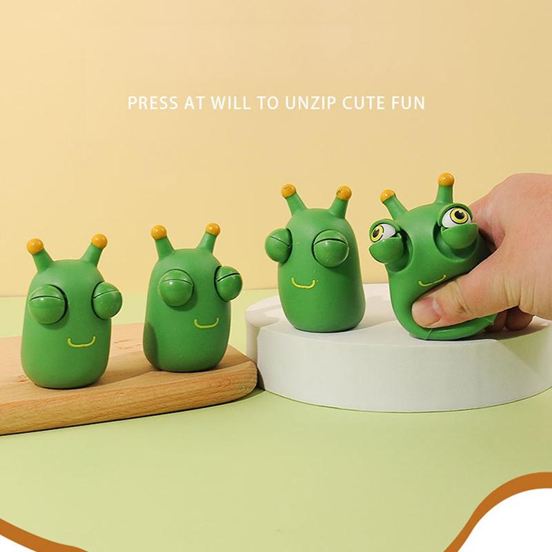 Grass Worm Pinch Toy Squishy Toy Green Eye Popping Worm Squeeze Toy Stress Reliever Anti-Stress Fidget Christmas Kids Party Gift