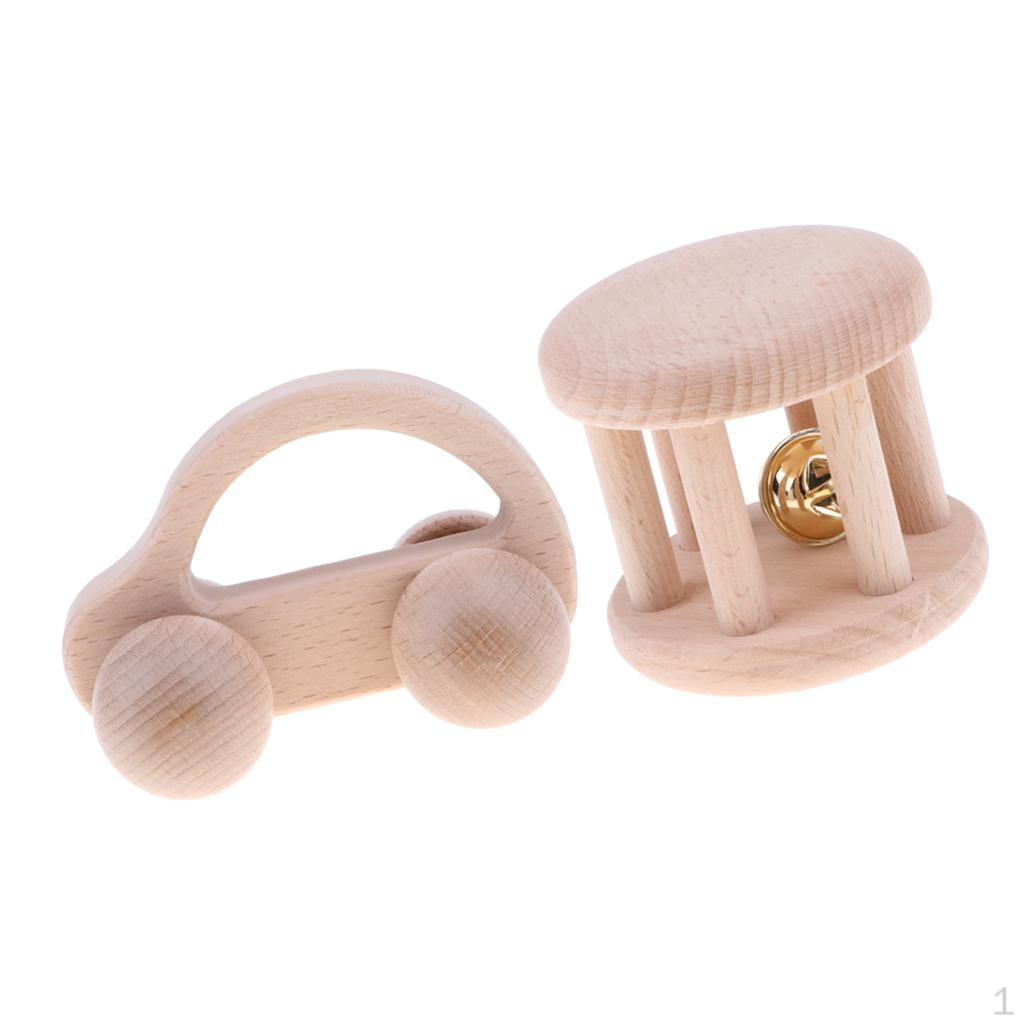 Wooden Montessori Newborn Boy Girl Shaker Handbell