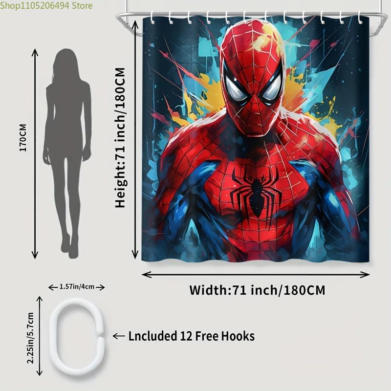1pc Spider-Man Shower Curtain And Partition Curtain, Includes 12 Hooks, Ideal for Rooms, Residences, Hotels, Bathroom Shower C
